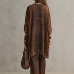 Bohemian Gradient Leopard Print Flowing Robe Three-piece Set