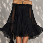 Léonie | Off-the-shoulder black mini dress with flared sleeves