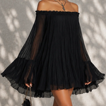 Léonie | Off-the-shoulder black mini dress with flared sleeves