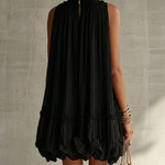 Black Halter Neck Ruffled Chiffon Bubble Mini Dress