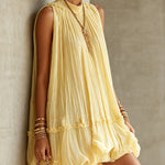 Yellow Halter Neck Ruffled Chiffon Bubble Mini Dress