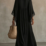 Celeste | Long Chiffon Dress with Batwing Sleeves and Lace