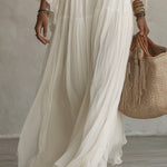 White Lace V-neck Batwing Sleeve Chiffon Maxi Dress