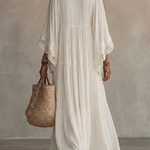 Celeste | Long Chiffon Dress with Batwing Sleeves and Lace