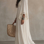 White Lace V-neck Batwing Sleeve Chiffon Maxi Dress