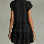 Black Striped Chiffon Lace-trimmed Ruffled Mini Dress