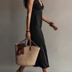 Bohemian Black Sleeveless Lace V-Neck Midi Dress