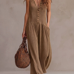 Retro Ruffled V-neck Wide-leg Jumpsuit
