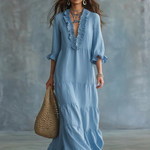 Soft Sky Blue Bohemian Ruffled Maxi Dress