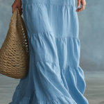 Anita | Sky Blue Boho Maxi Dress with V-Neck and Ruffles