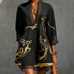 Alissa | Black and Gold Crocheted Mini Dress