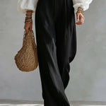 White Off-the-shoulder Tank Top And Black Wide-leg Pants Suit