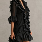 Mary | Black Mini Dress in Chiffon Lace with Ruffles