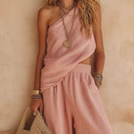 Pink One-shoulder Sleeveless Top And Pants Casual Set