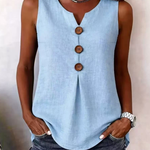 Solid Color Button V-neck Sleeveless Top