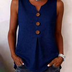Solid Color Button V-neck Sleeveless Top