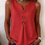 Solid Color Button V-neck Sleeveless Top