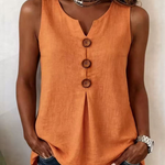 Solid Color Button V-neck Sleeveless Top