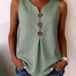 Solid Color Button V-neck Sleeveless Top