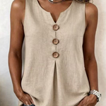Solid Color Button V-neck Sleeveless Top
