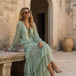 Mint Green Chiffon Ruffled Top Paired With A Layered Skirt Set