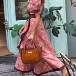 Elegant Pink Floral Print Short Sleeve Maxi Dress