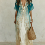 Gradient Gold Printed Kaftan Flowing Maxi Dress