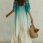 Gradient Gold Printed Kaftan Flowing Maxi Dress