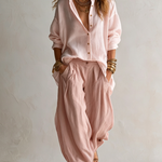 Capucine | White Loose Shirt and Olive Green Lantern Pants