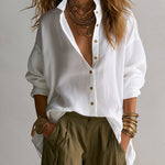 Capucine | White Loose Shirt and Olive Green Lantern Pants