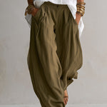 White Loose Shirt And Green Wide-leg Lantern Pants Suit