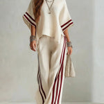Casual Striped Color-Block Wide-Leg Pants Two-Piece Set