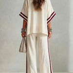 Casual Striped Color-Block Wide-Leg Pants Two-Piece Set