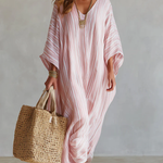 Bohemian V-Neck Striped Kaftan Maxi Dress