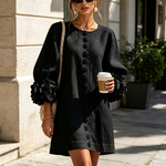 White Floral Button-down Mini Dress With Striking Floral Cuffs