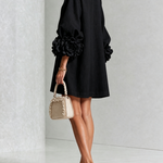 Black Floral Button-down Mini Dress With Striking Floral Cuffs