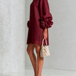 Burgundy Floral Button-down Mini Dress With Striking Floral Cuffs