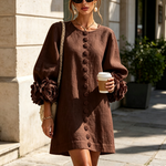 White Floral Button-down Mini Dress With Striking Floral Cuffs