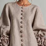 Mushroom Taupe Floral Button-down Mini Dress With Striking Floral Cuffs