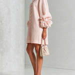 Pink Floral Button-down Mini Dress With Striking Floral Cuffs
