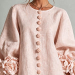 Pink Floral Button-down Mini Dress With Striking Floral Cuffs