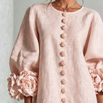 Pink Floral Button-down Mini Dress With Striking Floral Cuffs
