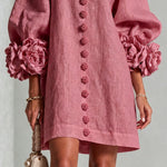 Vintage Rose Floral Button-down Mini Dress With Striking Floral Cuffs