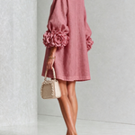 Vintage Rose Floral Button-down Mini Dress With Striking Floral Cuffs