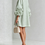 Sage Mist Floral Button-down Mini Dress With Striking Floral Cuffs