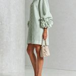 White Floral Button-down Mini Dress With Striking Floral Cuffs