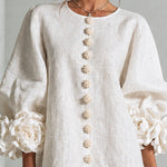 White Floral Button-down Mini Dress With Striking Floral Cuffs