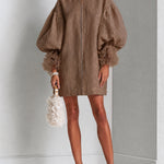Rebecca | Zip-Front Balloon Sleeve Mini Dress