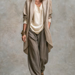 Caroline | Open-Front Longline Jacket, Satin Tank & Wide-Leg Trouser Set