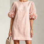 Yvette | Floral-Cuff Puff-Sleeve Mini Dress